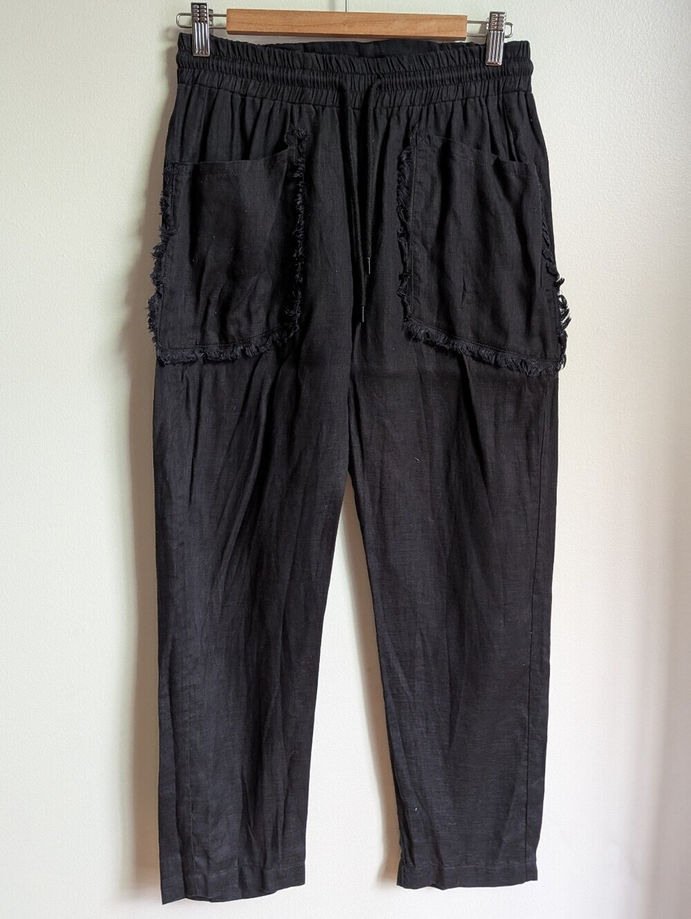 UCHUU MONTREAL Black Relaxed Contemporary Drawstring Linen Pants Size Small - Picture 2 of 8